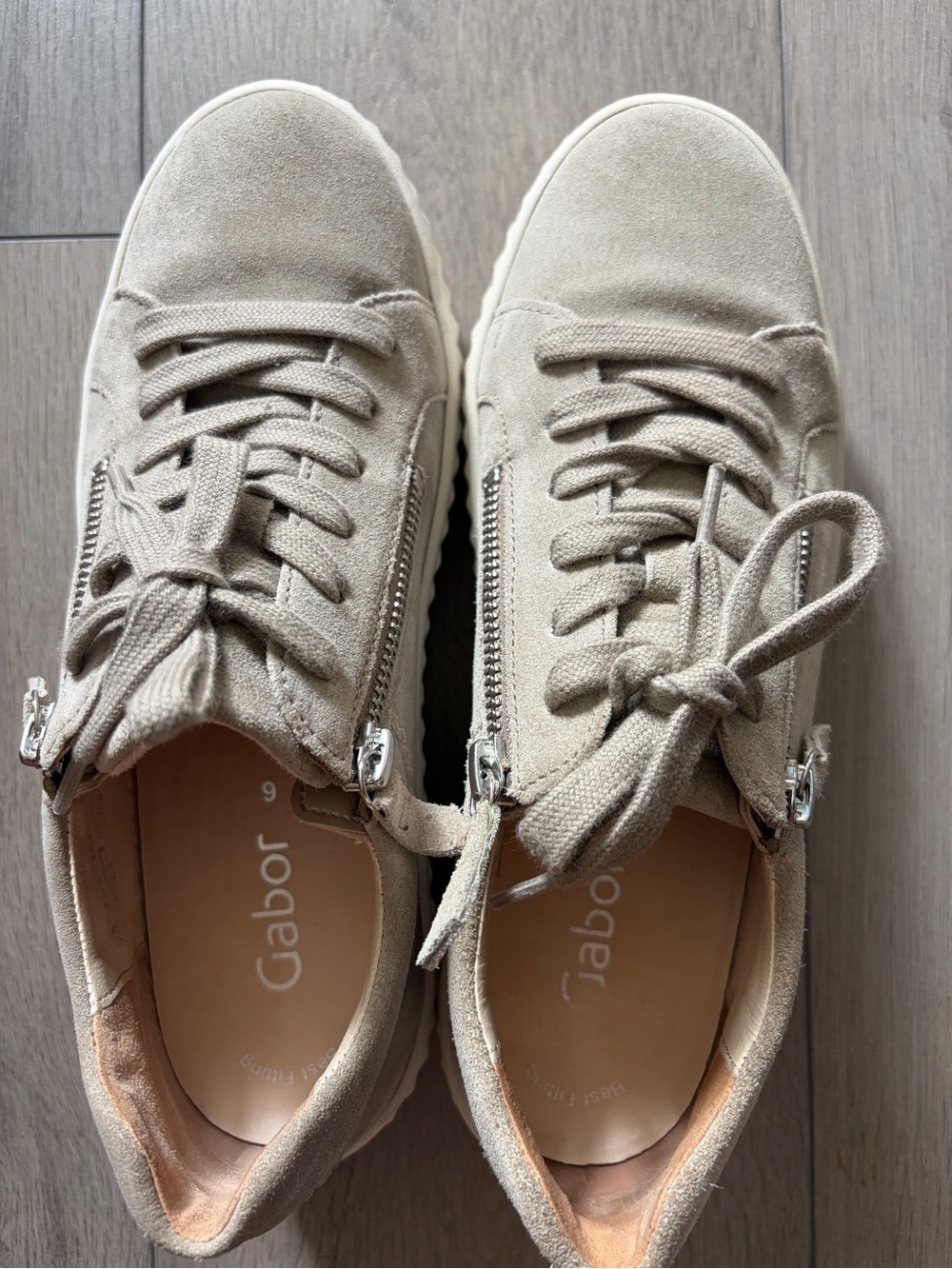 Gabor Women's Tan Suede Lace-Up Sneakers with Side Zips